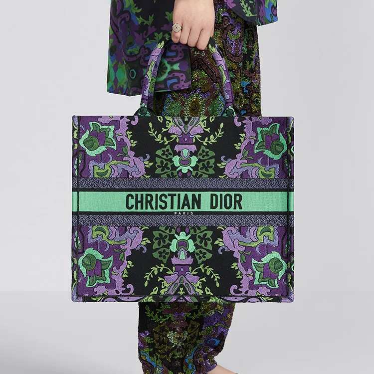 DIOR BookTote Embroidery Tote Bag, Shopping Bag, Handbag Tubas Women's Purple/Multicolor-6