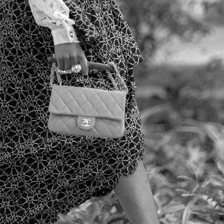 CHANEL Lambskin With Wooden Inlay Flap Bag, Crossbody Bag, Shoulder Bag Women's Black-5