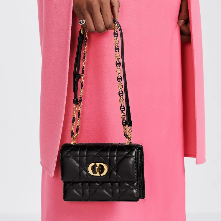 DIOR Sheepskin Crossbody Bag Shoulder Bag Women's Black-7