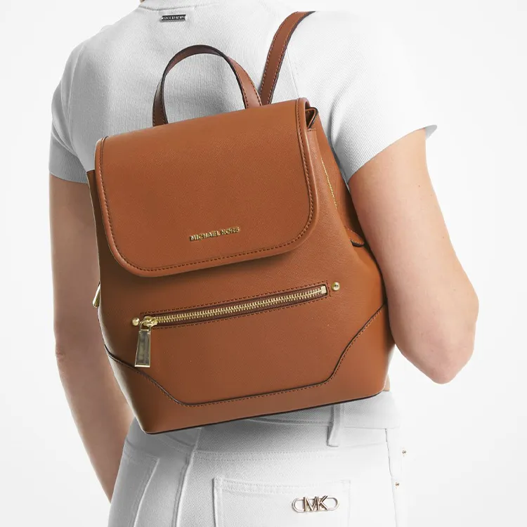 MICHAEL KORS Harrison Cross Stitch Leather Backpack Medium Size Unisex Brown-3
