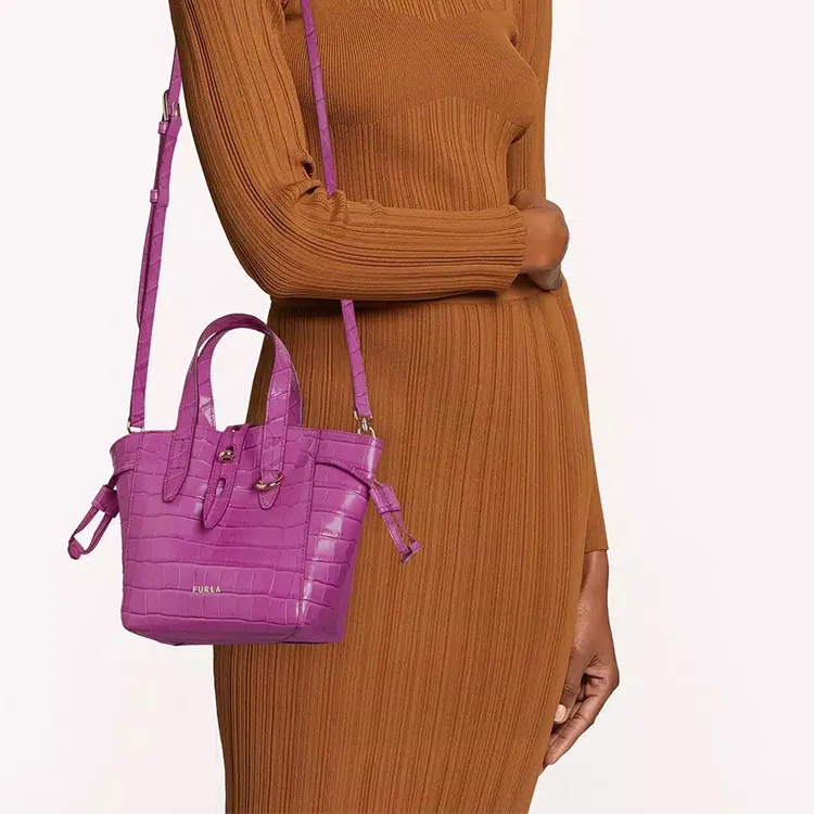 Furla Net Collection Leather Tote Bag Shopping Bag Shoulder Bag Crossbody Bag Handbag Mini Women's Purple-4