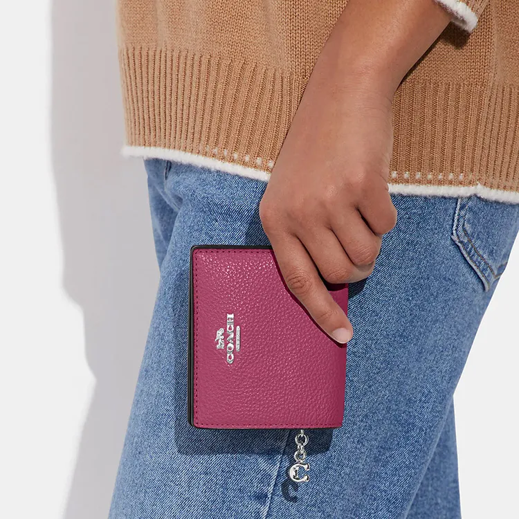 COACH Snap Wallet Pebbled Leather Coin Purses Wallets Women's Light Raspberry-2