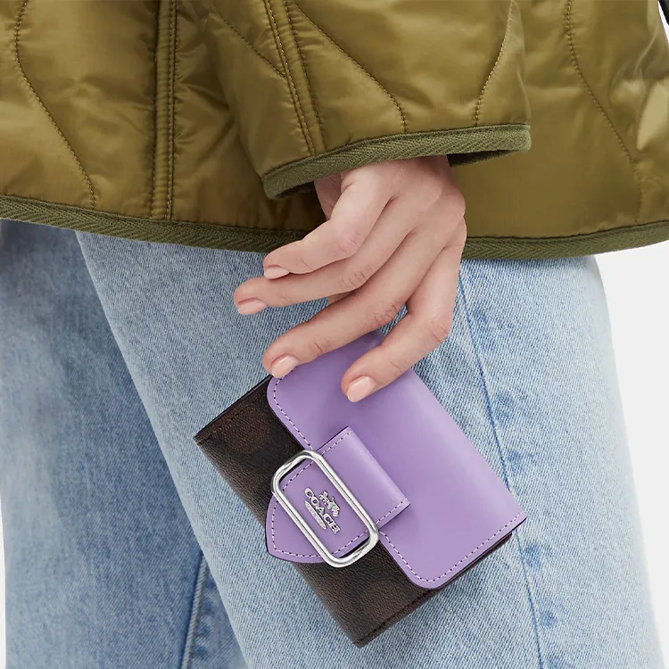 COACH Morgan Canvas With Leather Coin Purse Card Holder Wallet Women's Brown & Purple-4