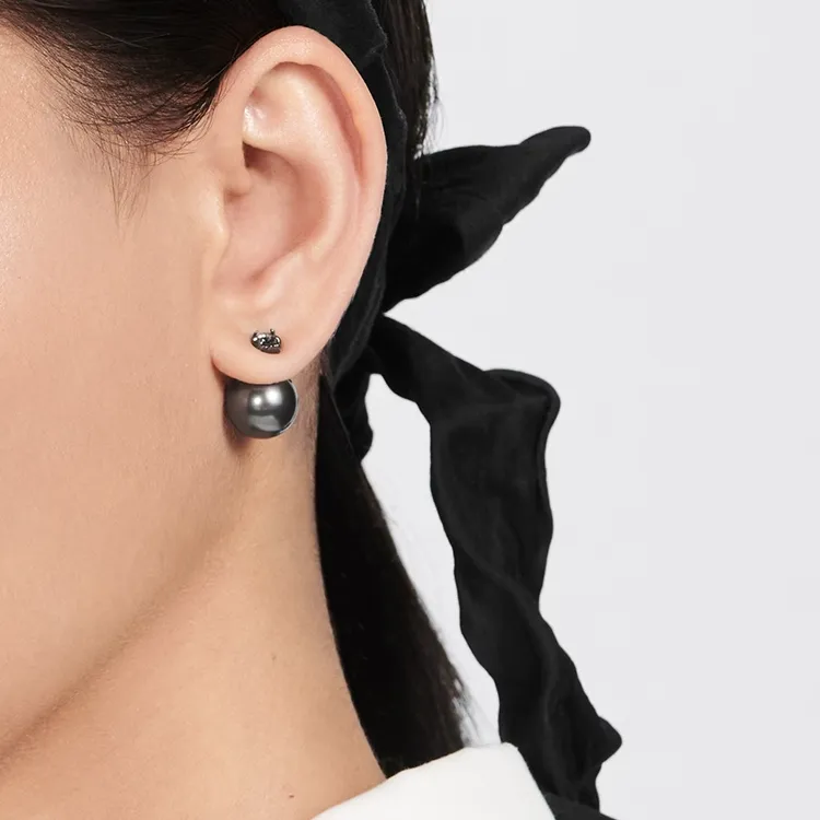 DIOR Stud Earrings Women's Black-4