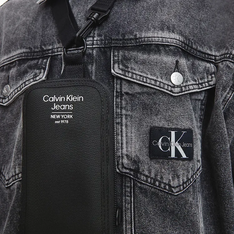 CALVIN KLEIN Recycled Polyester One Shoulder Crossbody Cell Phone Pouch Men's Black-2