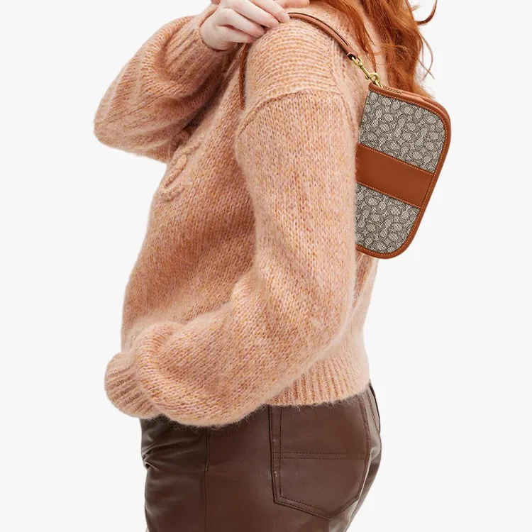 COACH Swinger Fabric With Leather Mahjong Bag Shoulder Bag Handbag Shoulder Bag Women's Brown-4