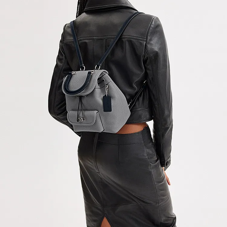 COACH Riya Leather Backpack Medium Size Women's Gray-3