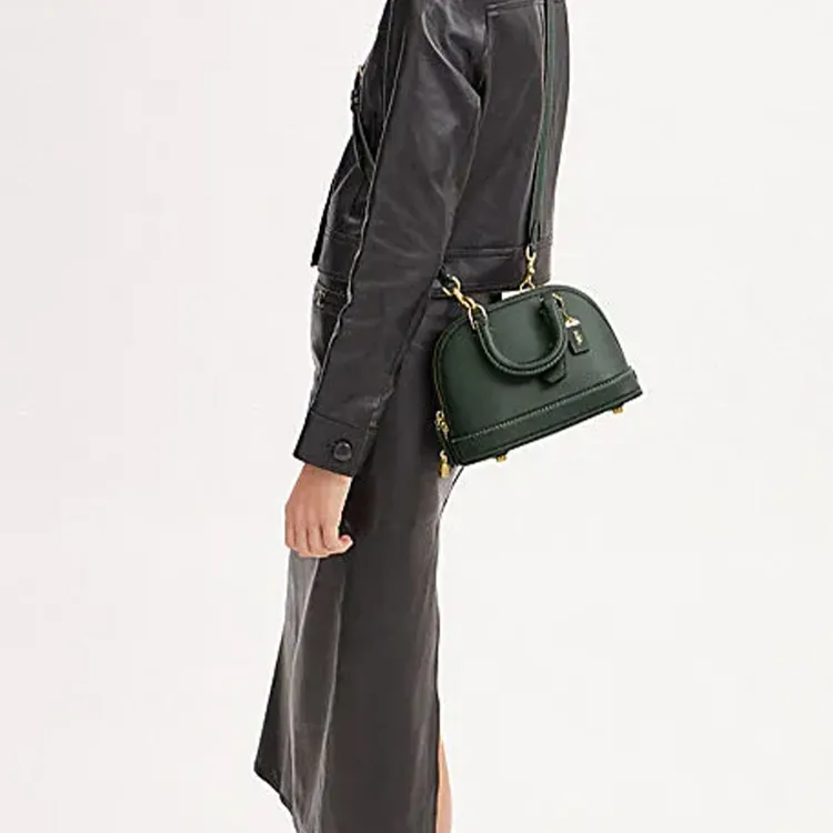 COACH Revel Cow Leather Dome Bag, Shoulder Bag, Crossbody Bag, Handbag Medium Size Women's Olive Green-3