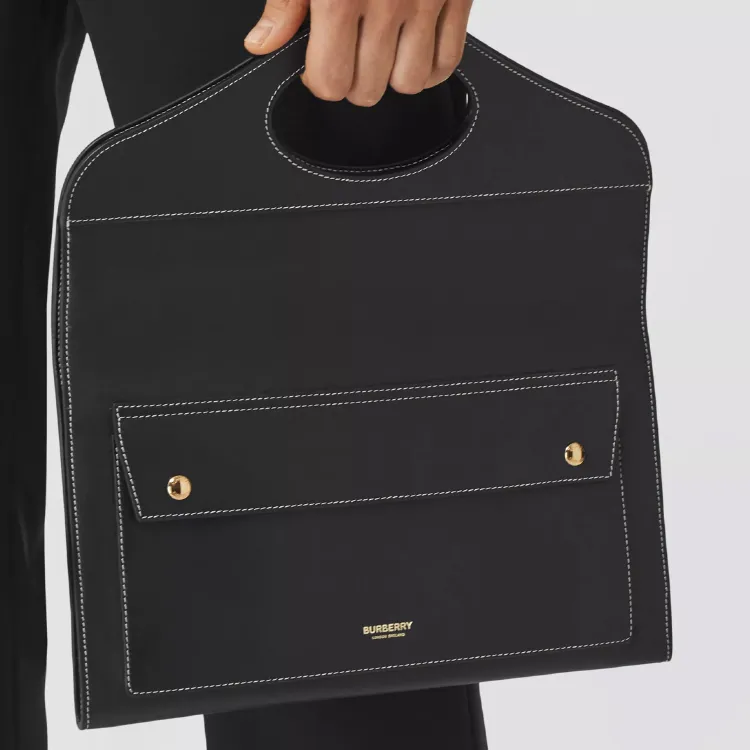 Burberry Pocket Bag Cow Leather Tote Bag Shopping Bag Handbag Small Size Women's Black-5
