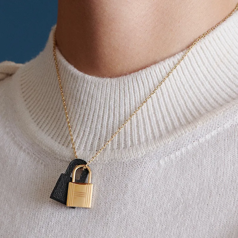 HERMES O'Kelly Calfskin Necklaces Women's Gray White/Gold-2
