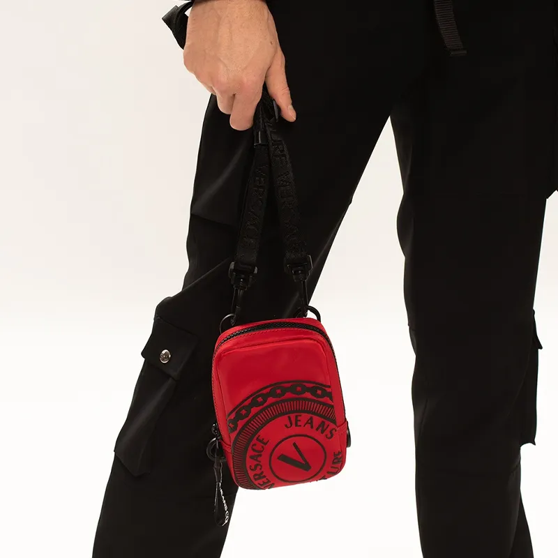 VERSACE JEANS COUTURE Polyester Shoulder Bag Crossbody Bag Small Size Men's Red Black-5