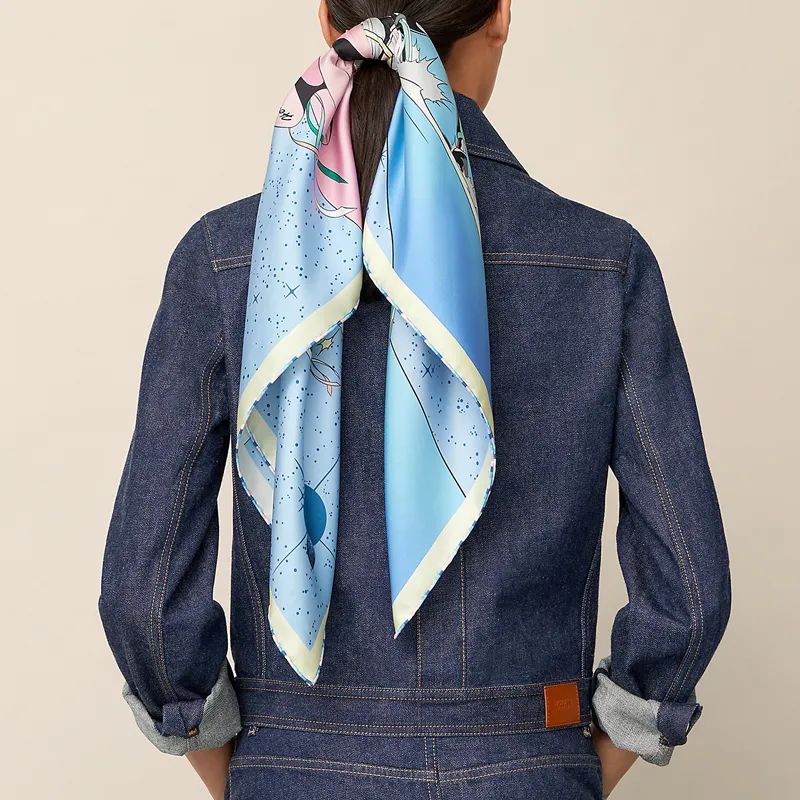 HERMES Silk Scarves Women's Sky Blue-1