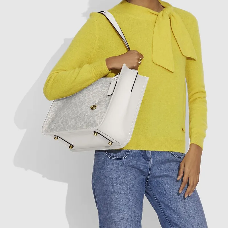 COACH Tyler Coated Canvas With Refined Calfskin Handbag Shoulder Bag Women's White & Gray Monogram-3