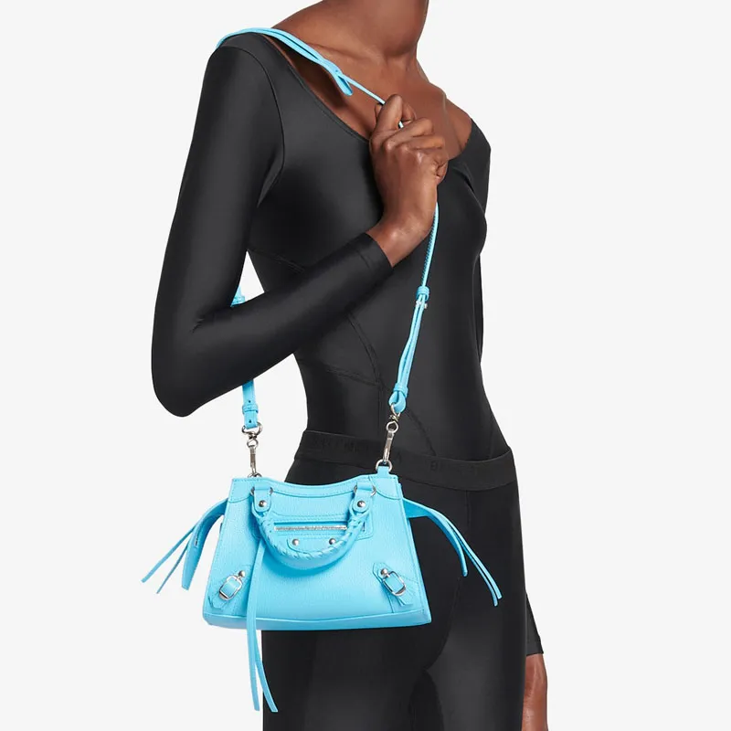 Balenciaga Neo Classic Cow Leather One Shoulder Handbags Mini Women's Blue-5