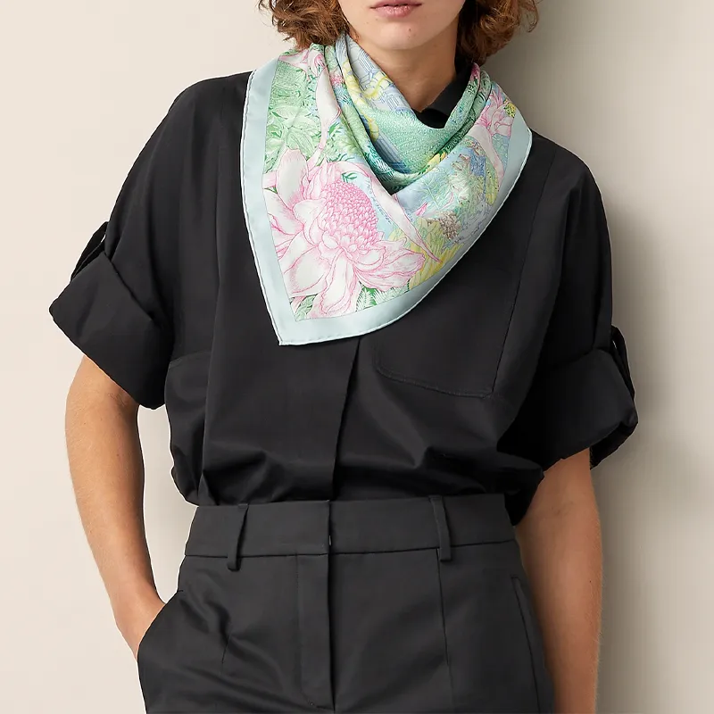 HERMES Silk Scarves Unisex Turquoise-1