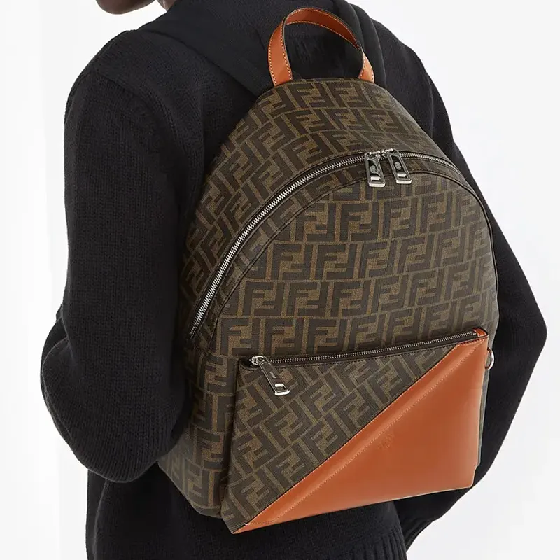 FENDI Coated Canvas With Leather Backpack Men's Brown-3