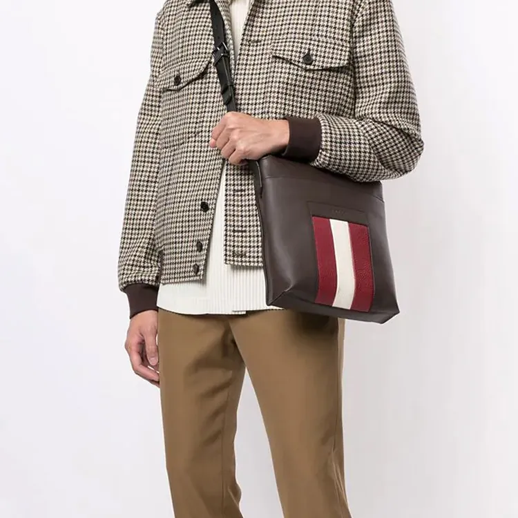 BALLY Leather Messenger Bag, Shoulder Bag, Crossbody Bag Men's Brown-2