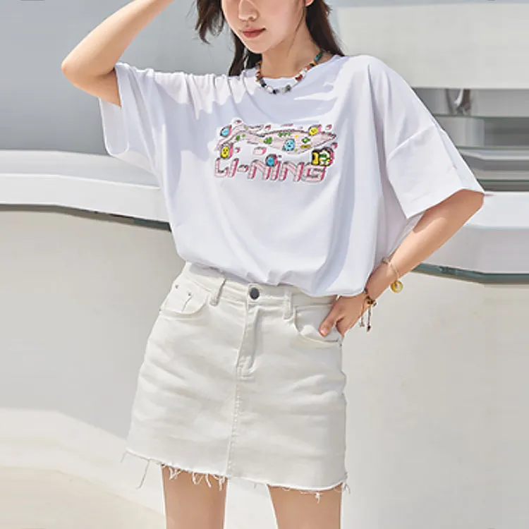 LiNing Drop Shoulder Sleeve T Shirt Women's White-4