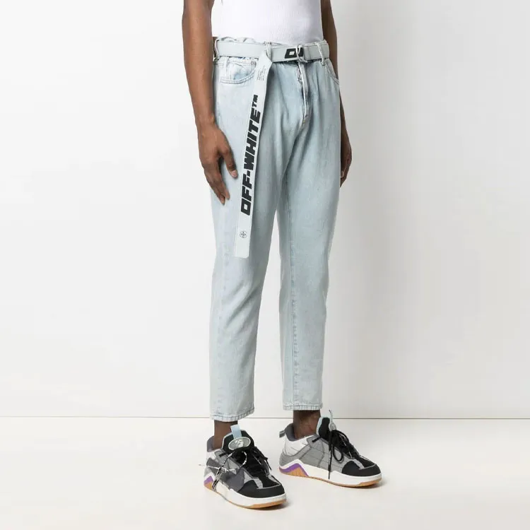 OFF WHITE Belted Cropped Tapered Leg Jeans-1
