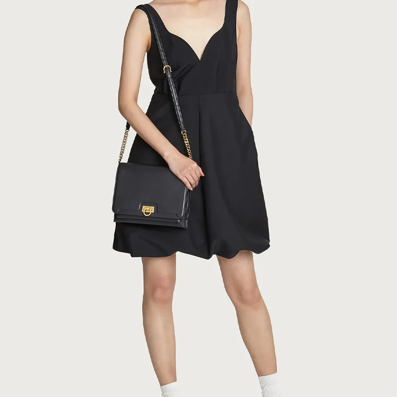 FERRAGAMO Leather Flap Bag Shoulder Bag Crossbody Bag Regular Women's Black-9