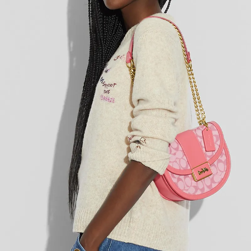 COACH Alie Canvas With Leather Saddle Bag Shoulder Bag Crossbody Bag Small Size Women's Cherry Blossom Pink-4
