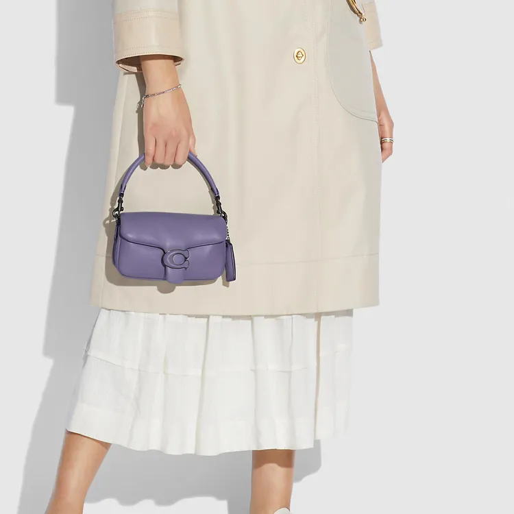COACH Pillow Tabby Sheepskin Leather Cloud Bag, Underarm Pillow Bag Mini Women's Macaron Haze Purple-4