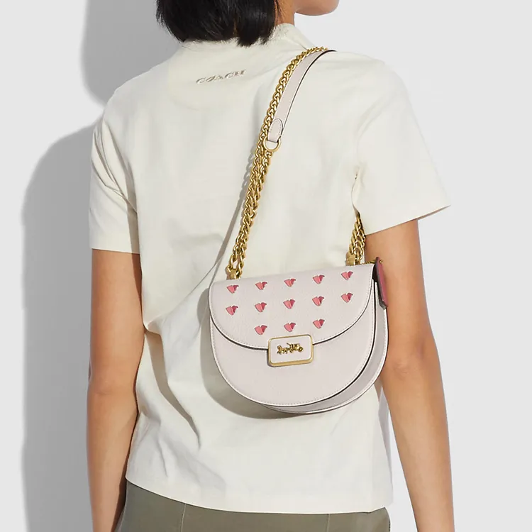 COACH Alie Leather Saddle Bag Shoulder Bag Crossbody Bag Small Size Women's White-4