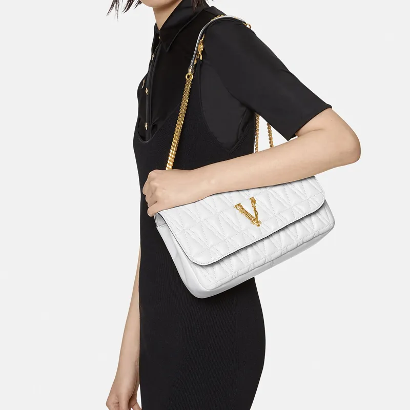 FANSIZHE Virtus Leather Chain Bag Shoulder Bag Crossbody Bag Women's White-4