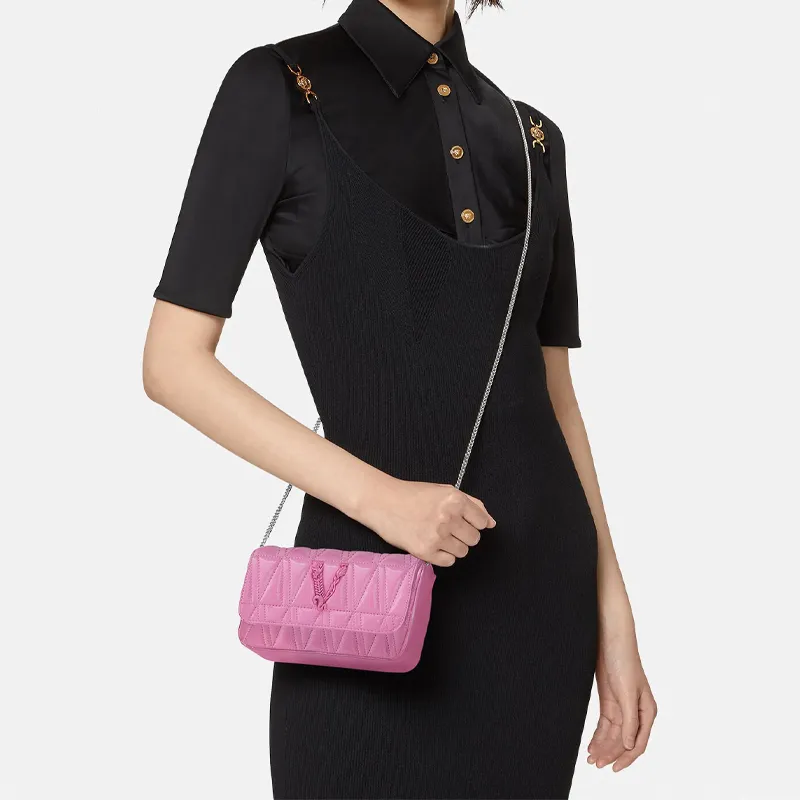 VERSACE VERSACE Sheepskin Evening Party Clutch Crossbody Bag Mini Women's Pink-3