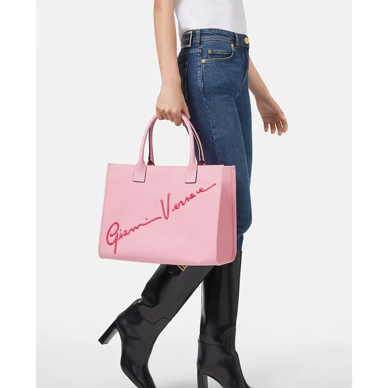 VERSACE Fabric Tote Bag Shopping Bag Handbag Women's Pink-3