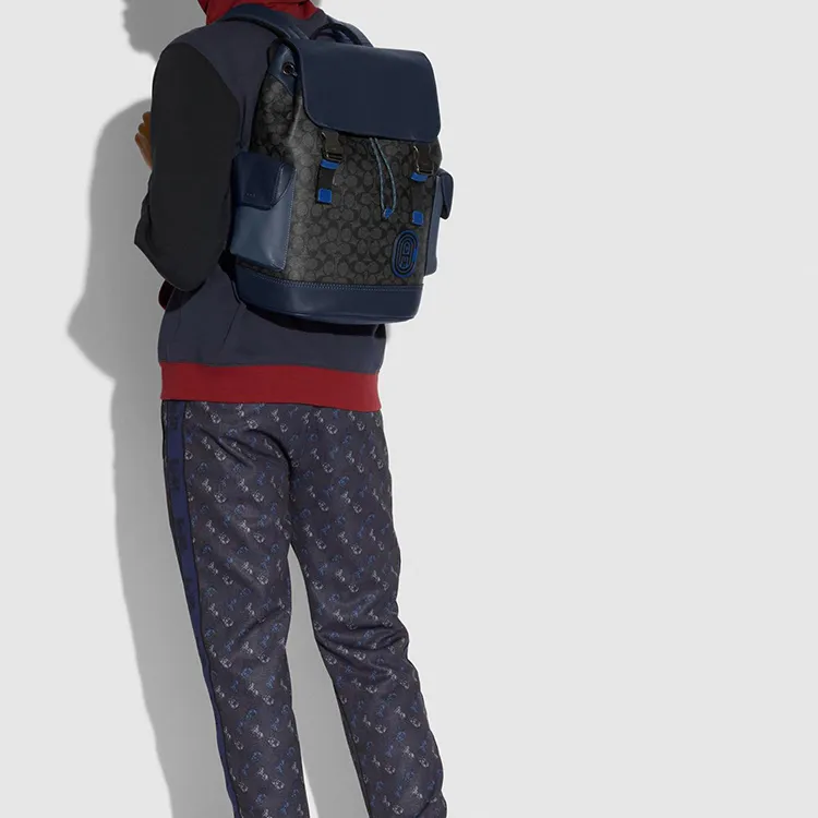 COACH Rivington Coated Canvas Travel Bag Backpack Tubas Men's Dark Blue-4