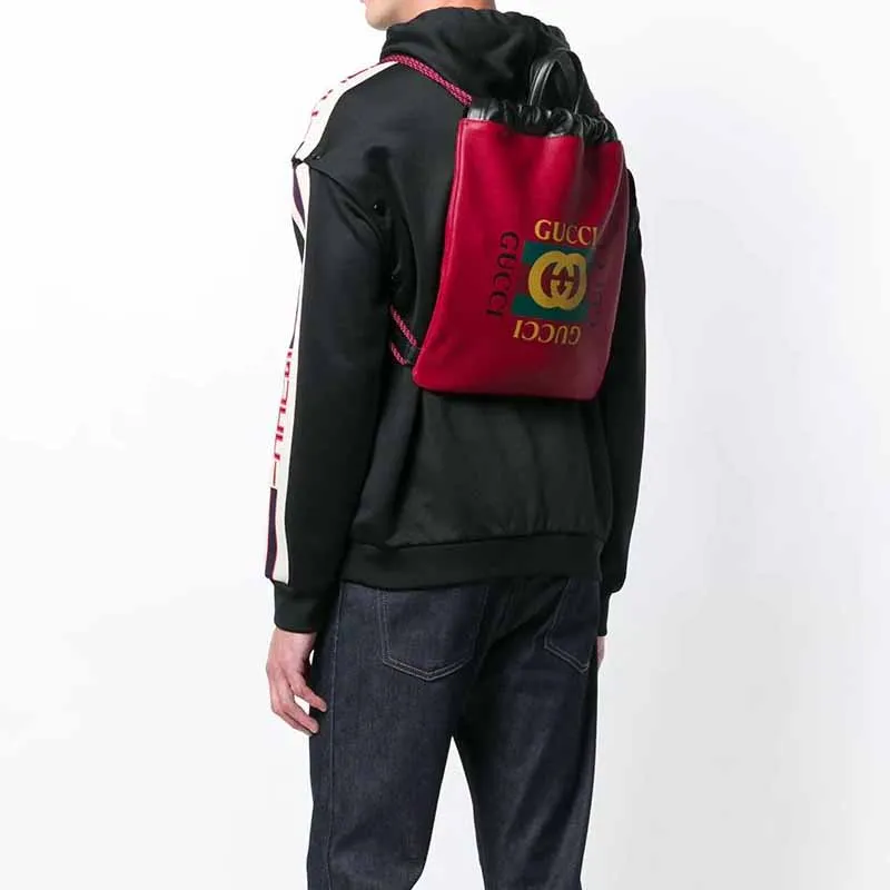 GUCCI Leather Backpack Small Size Unisex Red-5