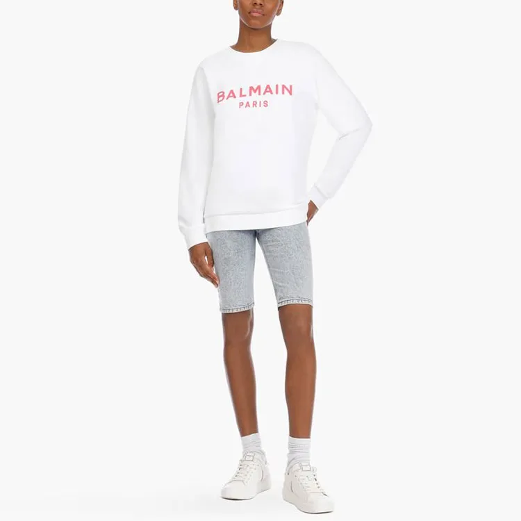 BALMAIN Printed Logo Sweatshirt 'Blanc/Rose'-2