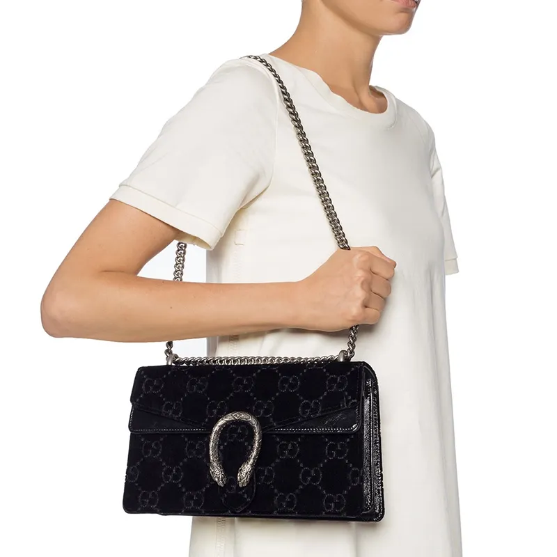 GUCCI Dionysus Suede Patchwork Suede Patchwork Velvet Shoulder Bag Crossbody Bag Small Size Women's Black-4