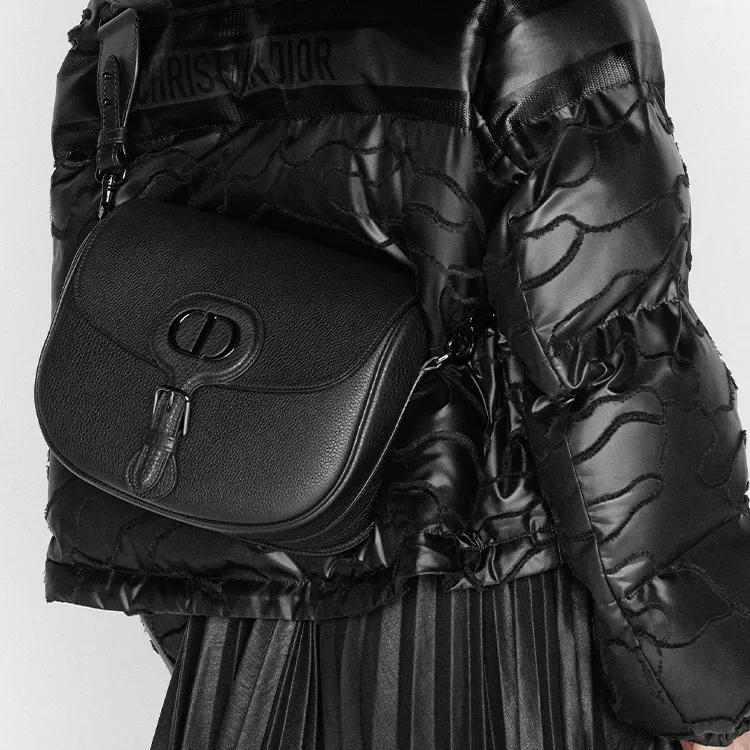 DIOR Bobby Grained Calfskin Shoulder Bag Crossbody Bag Medium Size Women's Pure Black-5