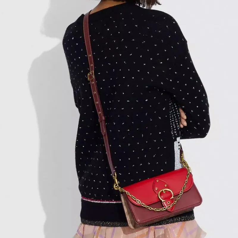 COACH Beat Leather Portable Crossbody Bag Shoulder Bag Women's China Red Multicolor-4