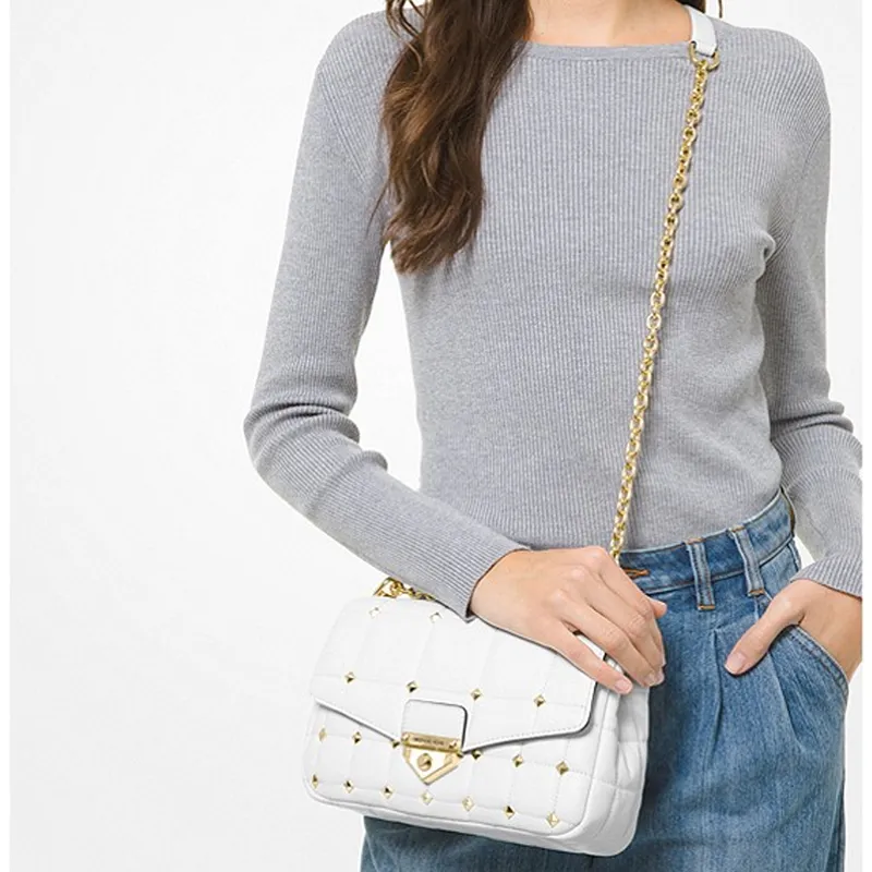 MICHAEL KORS Soho Sheepskin Crossbody Bag, Shoulder Bag Women's White-5