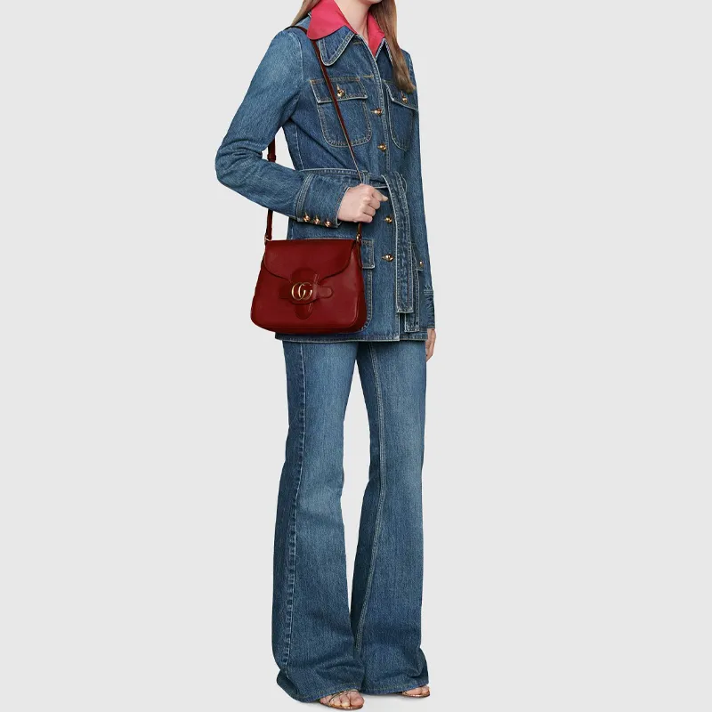 GUCCI Leather Messenger Bag, Shoulder Bag, Crossbody Bag Small Size Women's Red-8