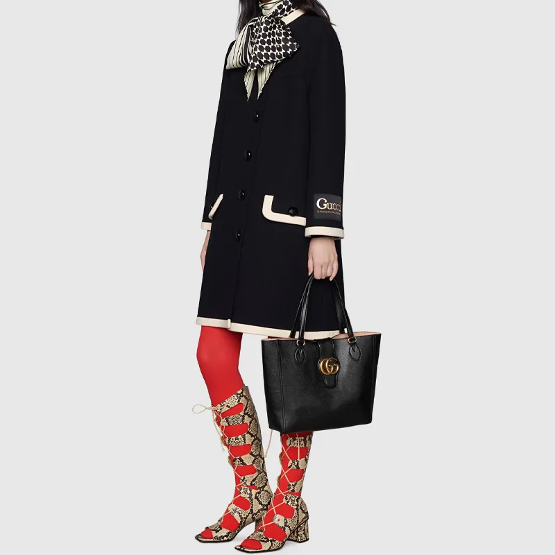 GUCCI Leather Tote Bag, Shopping Bag, Shoulder Bag, Handbag Trumpets Women's Black-9
