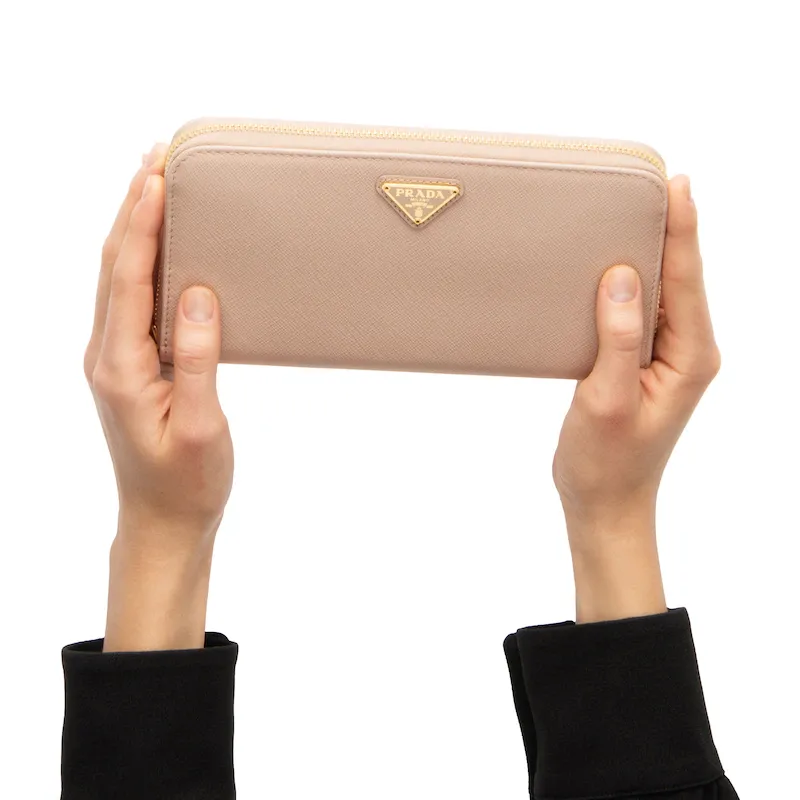 PRADA Leather Wallet Tubas Women's Nude Pink-4