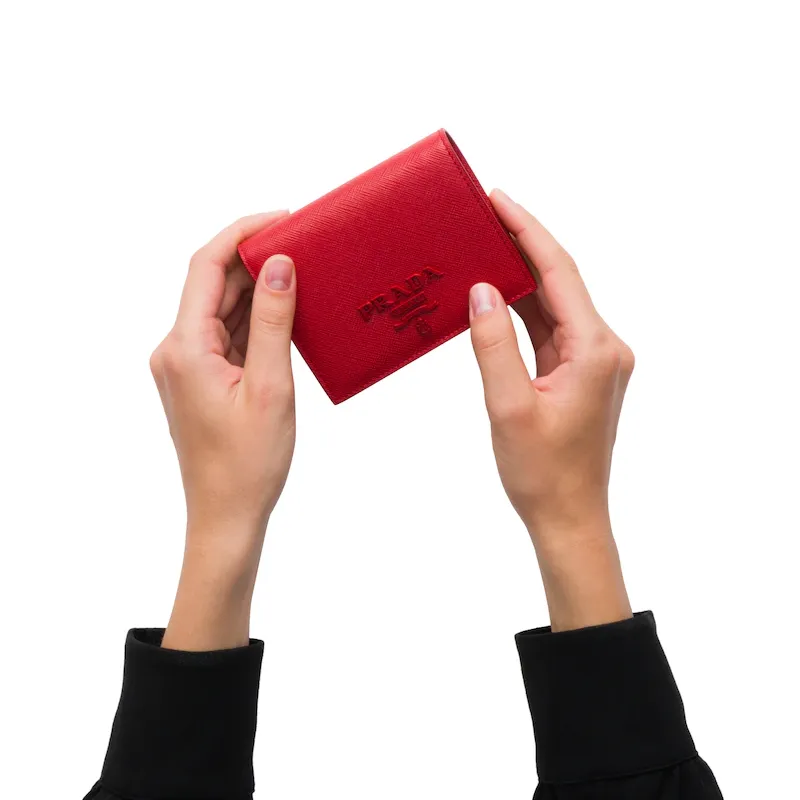 PRADA Saffiano Leather Wallet Small Size Women's Red-4