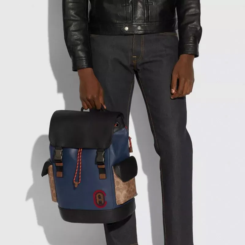 COACH Rivington Backpack Men's Black/Blue/Khaki Monogram-4