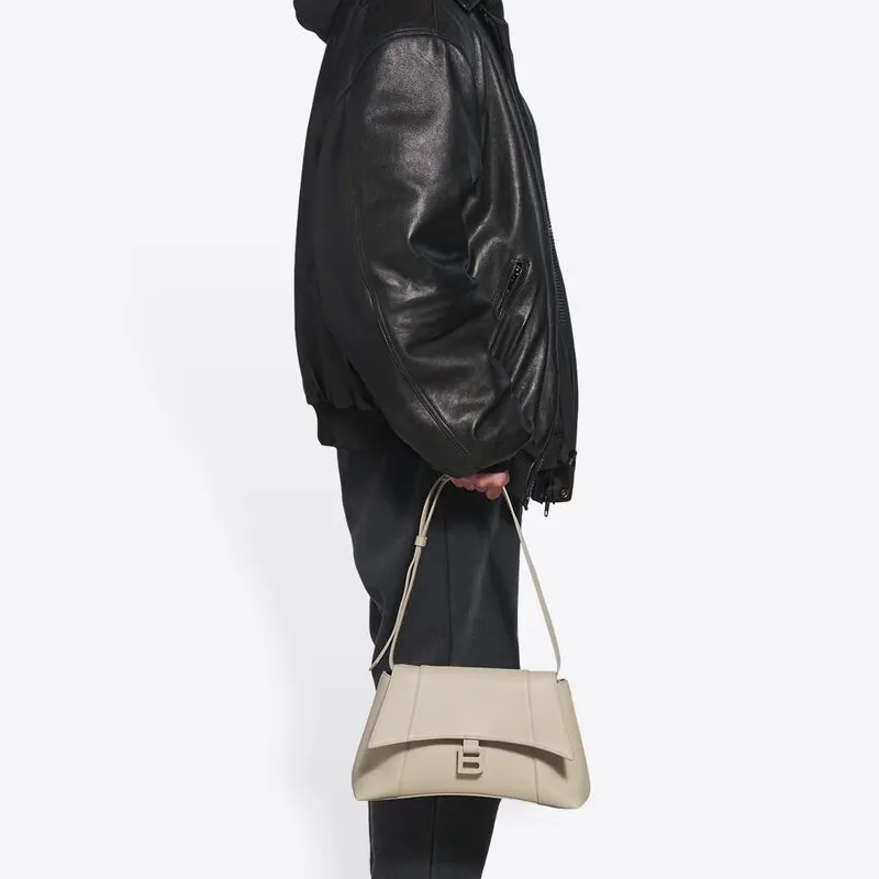 Balenciaga Downtown Smooth Calf Leather Shoulder Bag Crossbody Bag Small Size Women's Beige-5
