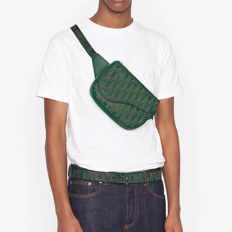 DIOR Saddle Cow Leather Fanny Pack Men's Green-4