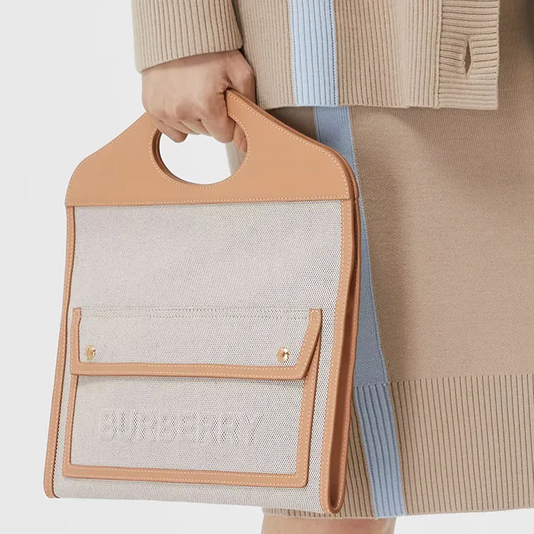 Burberry Canvas With Leather Clutches Handbags Small Size Unisex Tawny-3