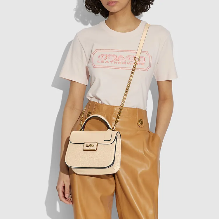 COACH Alie Leather Chain Bag, Handbag, Shoulder Bag, Crossbody Bag Small Size Women's Ivory White-5