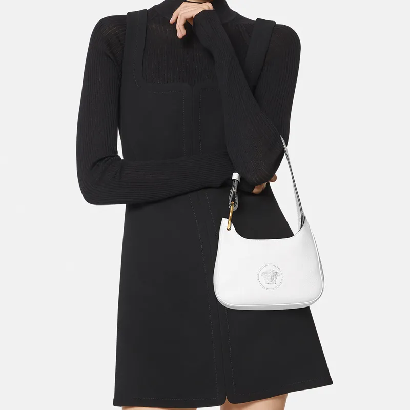 VERSACE La Medusa Cow Leather Hobo Shoulder Bag Women's White-2