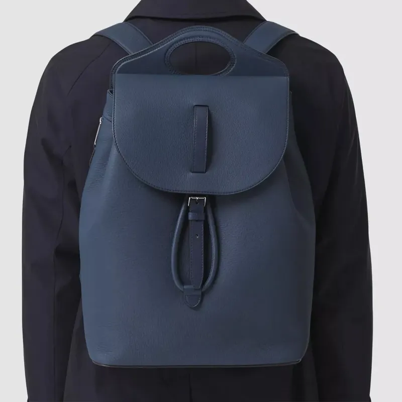 Burberry Pocket Bag Grain Texture Leather Backpack Men's Dark Blue-4