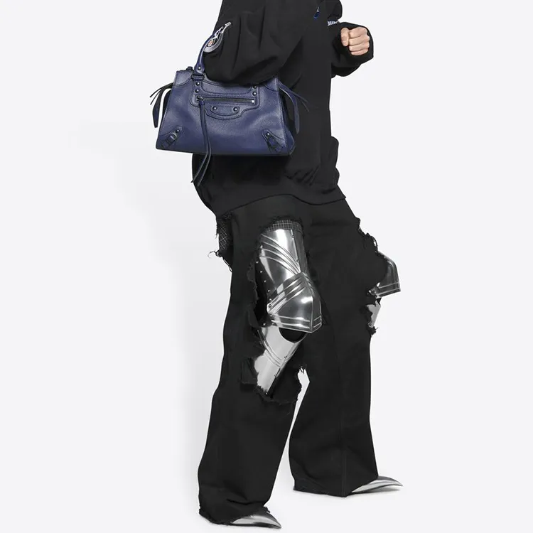 Balenciaga Grained Calfskin Handbag Women's Dark Blue-5