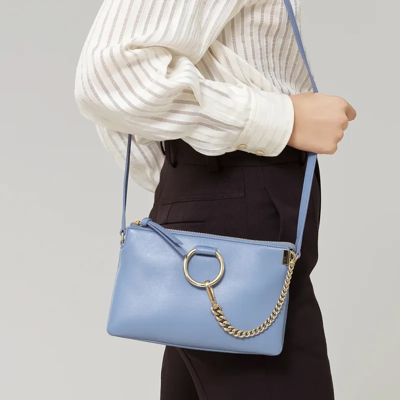 Chloe Faye Lambskin Shoulder Bag Women's Blue-4